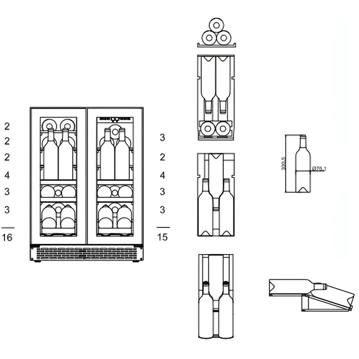 mQuvée - 600mm - Undercounter Wine Fridge - WineCave 60D2 Powder White