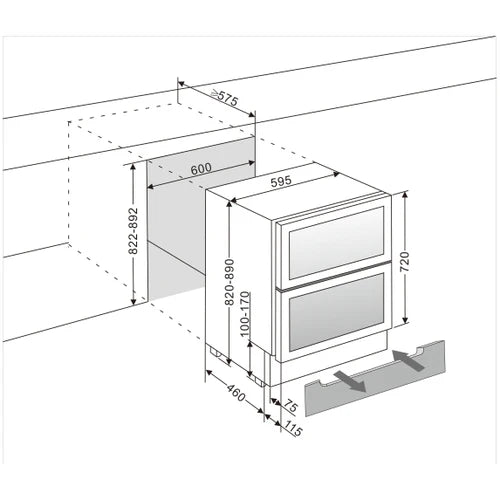 mQuvée - 600mm - Undercounter Wine Fridge - WineCave 60DD Fullglass Black