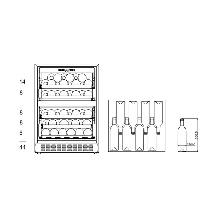 mQuvée - 600mm - Undercounter Wine Fridge - WineCave 60DD Fullglass Black