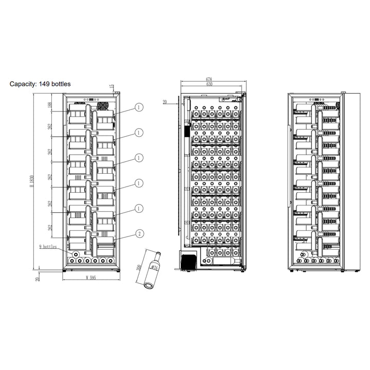 mQuvée - Wine Expert 192 - Single Zone Freestanding Wine Cooler - Fullglass Black Label View