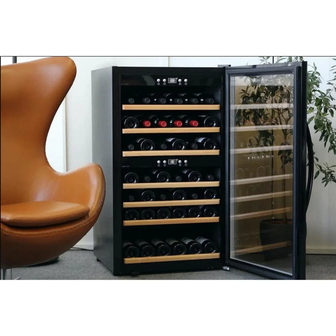 mQuvée - Wine Expert 66 Dual Zone - Freestanding Wine Cooler - Fullglass Black