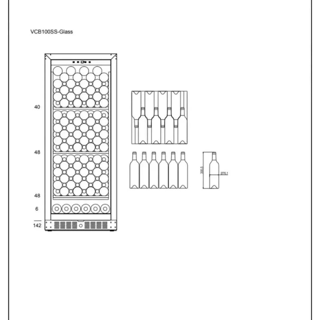 mQuvée Velvet 100 Glass - 600mm - Single Zone - Shallow Depth Tall Wine Cabinet