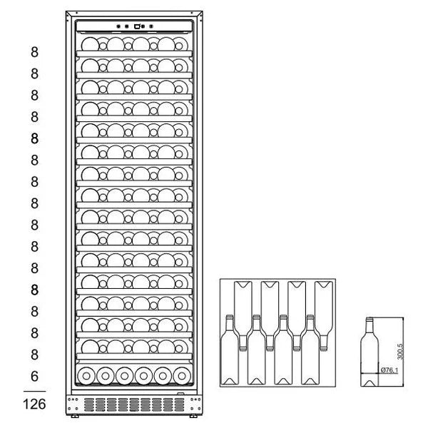 mQuvée WineStore 177 - 126 Bottles - Wine Cabinet - Exclusive Anthracite Black - 15 Shelves