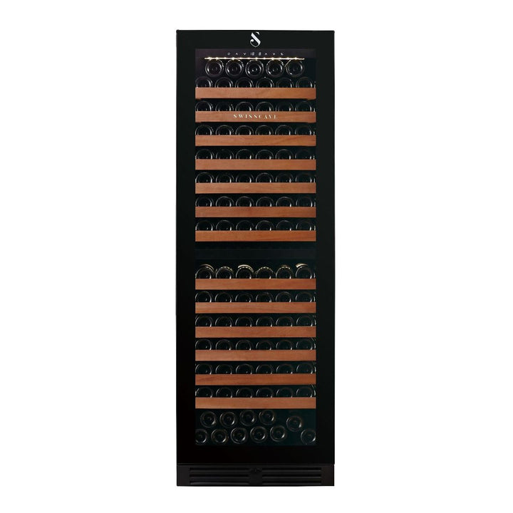 SWISSCAVE Premium - 600mm Dual Zone - 152 Bottle - Freestanding / Built in Wine Cooler - WLB460DFL-MIX - Sapele Shelving