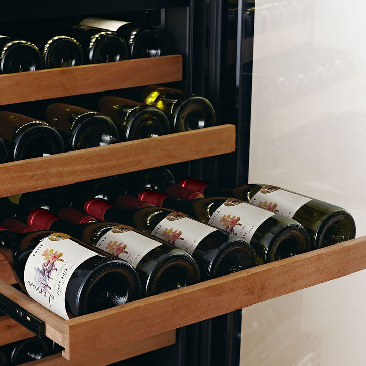 SWISSCAVE Premium - 600mm - 163 Bottle - Freestanding / Built in Wine Cooler - WLB460FL-MIX - Sapele Shelving